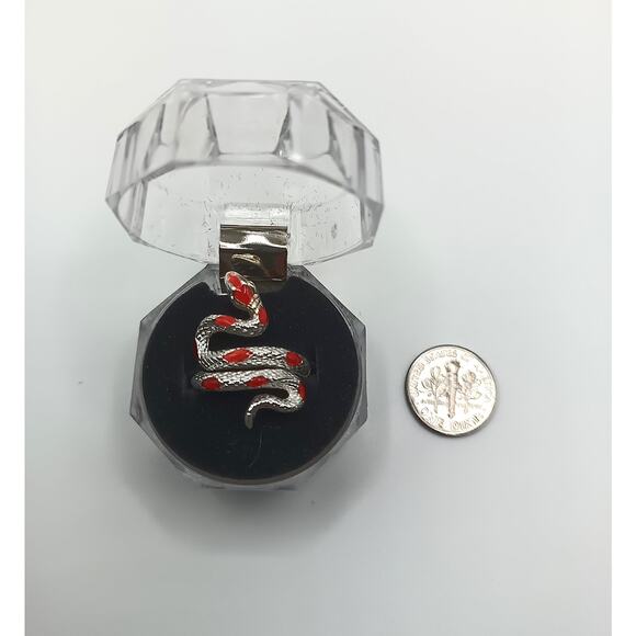 New Adjustable Red Enamel Snake Ring - Picture 4 of 5